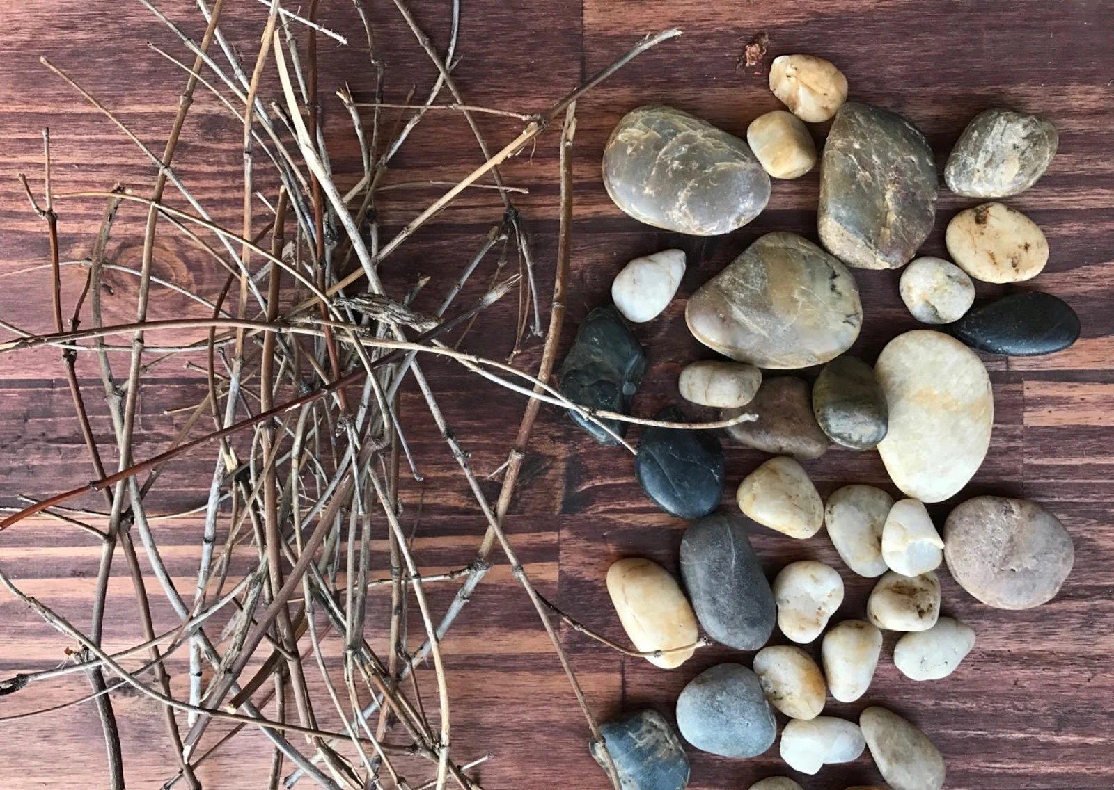 branches and stones for nature based loose parts for the Reggio inspired classroom