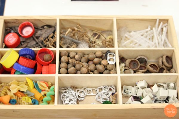 Wood trays to display loose parts